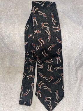 Lands' End Black Silk Tie with Rust and Cream Motif